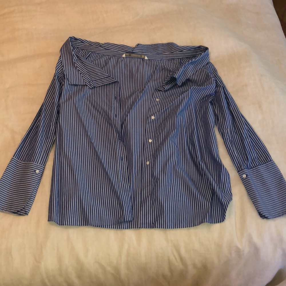 Off the shoulder button up shirt